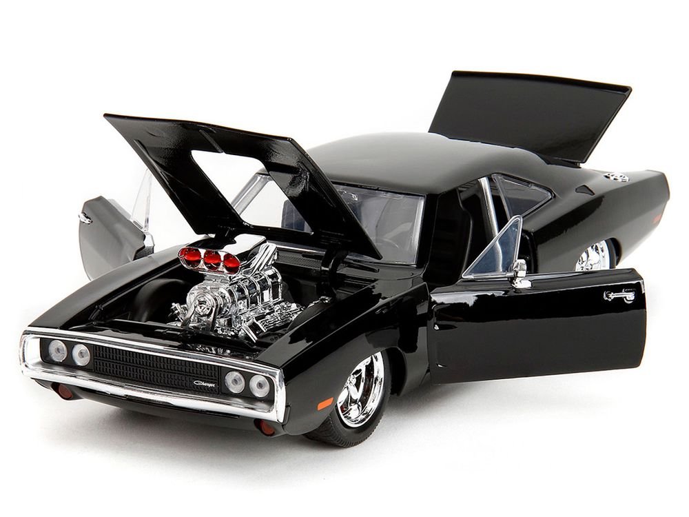 1970 Dodge Charger Black with Race Interior "The Fast and the Furious" (2001) Movie "25 Years of Fast & Furious" Series 1/24 Diecast Model Car by Jada view 2