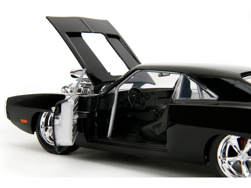 1970 Dodge Charger Black with Race Interior "The Fast and the Furious" (2001) Movie "25 Years of Fast & Furious" Series 1/24 Diecast Model Car by Jada view 3