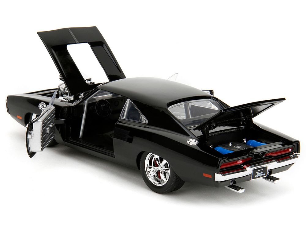 1970 Dodge Charger Black with Race Interior "The Fast and the Furious" (2001) Movie "25 Years of Fast & Furious" Series 1/24 Diecast Model Car by Jada view 5