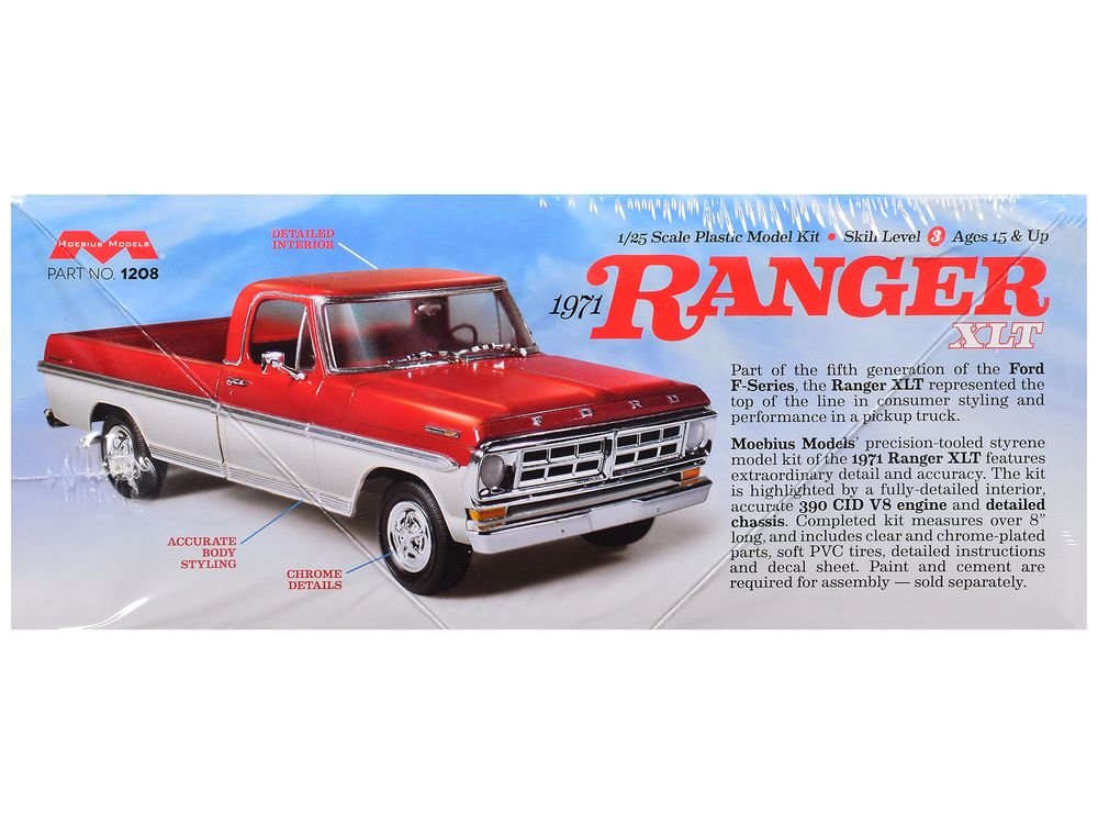 Skill 3 Model Kit 1971 Ford Ranger XLT Pickup Truck 1/25 Scale Model by Moebius view 5