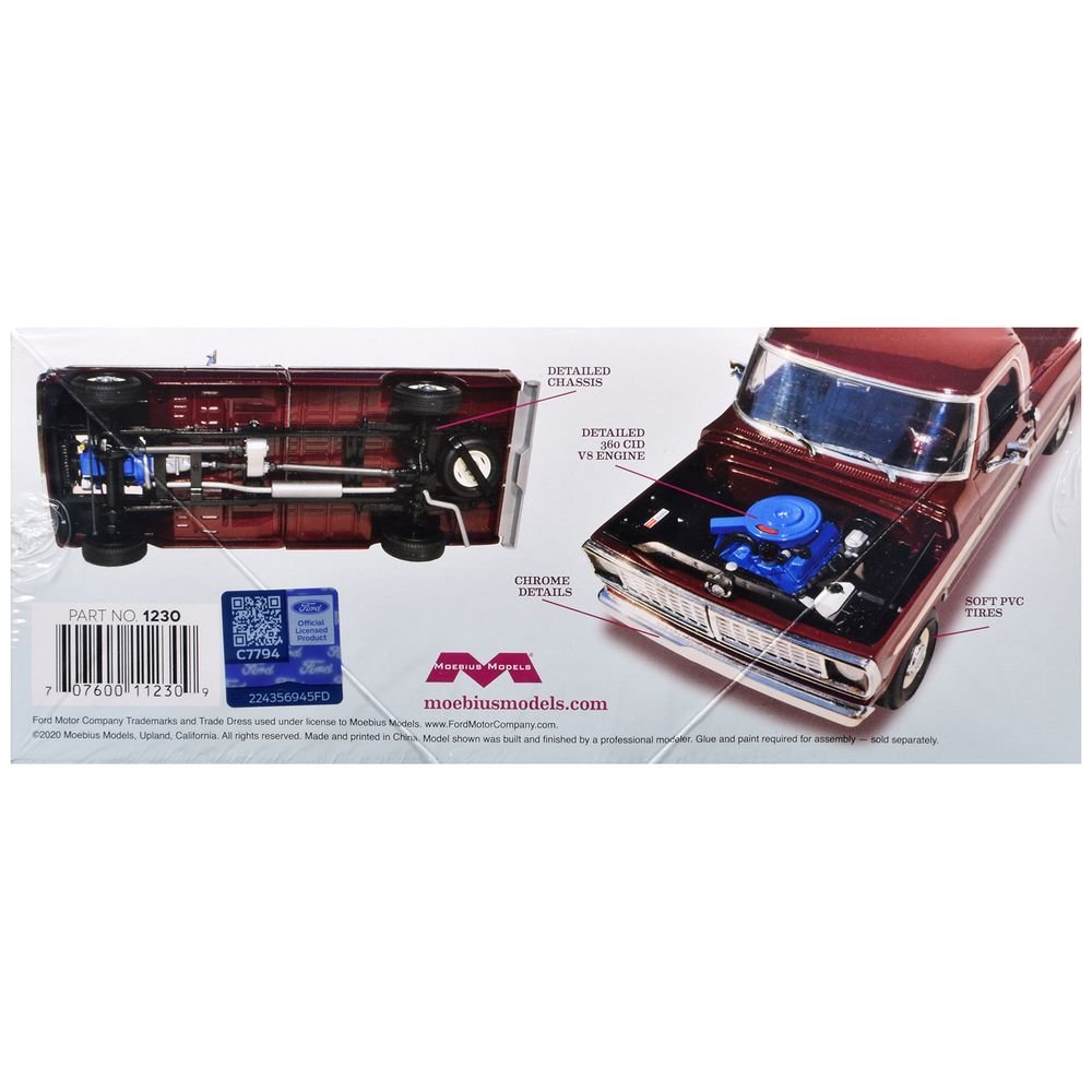 Skill 3 Model Kit 1970 Ford F-100 Custom Cab 4x4 Pickup Truck 1/25 Scale Model by Moebius view 5