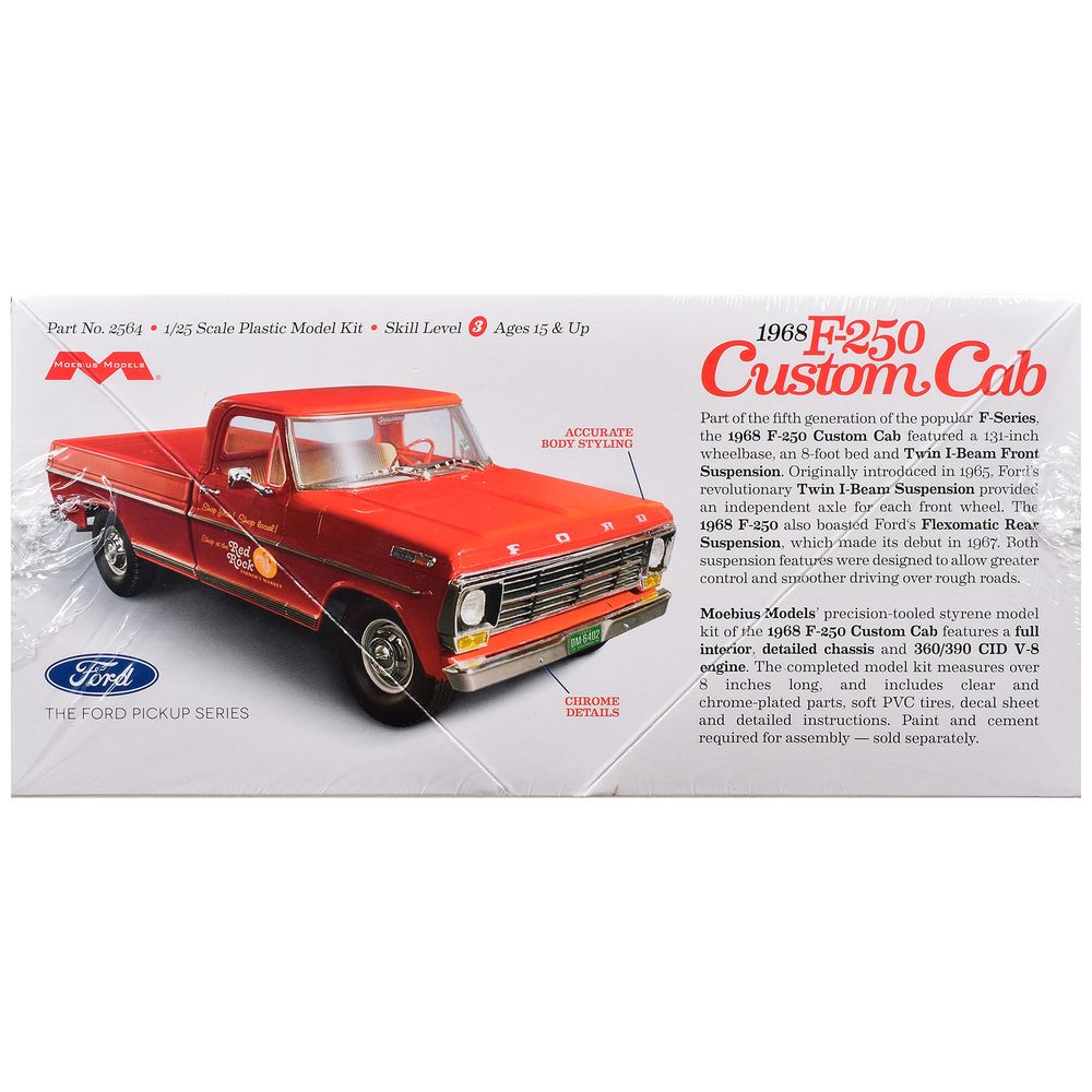Skill 3 Model Kit 1968 Ford F-250 Custom Cab Pickup Truck 1/25 Scale Model by Moebius view 3