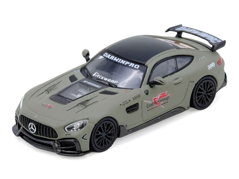 DarwinPRO iMP-Performance AMG GT "Goblin Group" Matt Green with Black Top 1/64 Diecast Model Car by Inno Models view 2