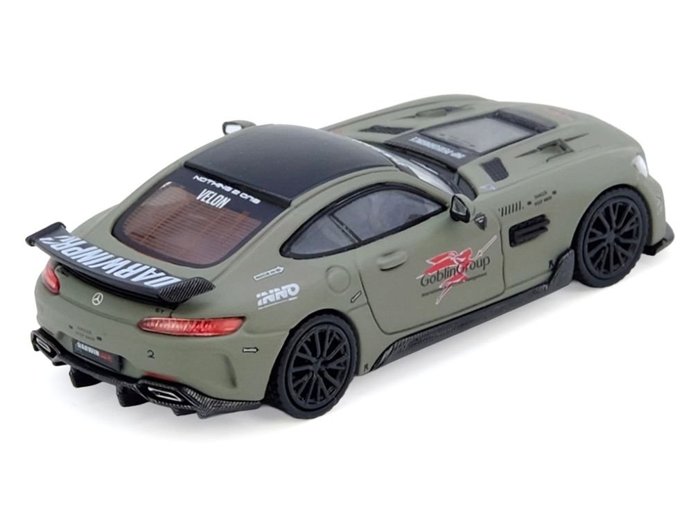DarwinPRO iMP-Performance AMG GT "Goblin Group" Matt Green with Black Top 1/64 Diecast Model Car by Inno Models view 3