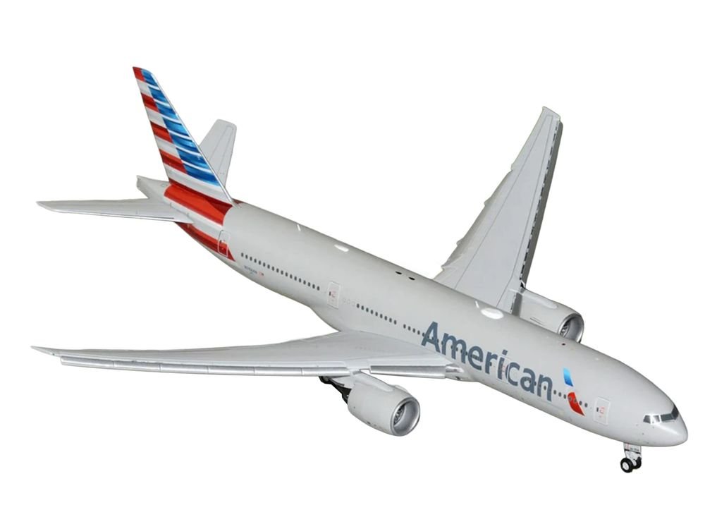 Boeing 777-200ER Commercial Aircraft with Flaps Down "American Airlines" (N788AN) Silver with Striped Tail "Gemini 200" 1/200 Diecast Model Airplane by GeminiJets view 2