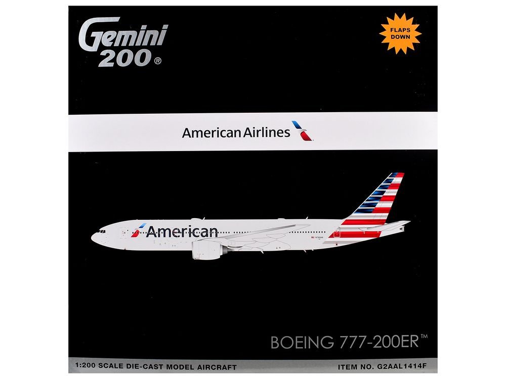 Boeing 777-200ER Commercial Aircraft with Flaps Down "American Airlines" (N788AN) Silver with Striped Tail "Gemini 200" 1/200 Diecast Model Airplane by GeminiJets view 3
