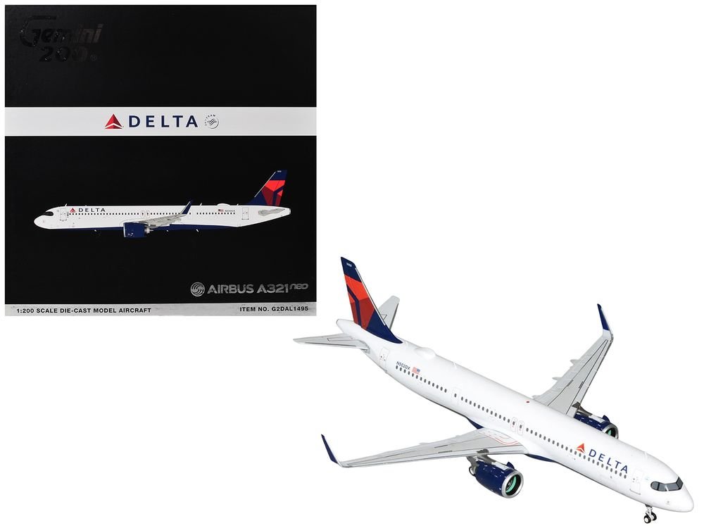 Airbus A321neo Commercial Aircraft "Delta Air Lines" (N502DX) White with Blue and Red Tail "Gemini 200" 1/200 Diecast Model Airplane by GeminiJets