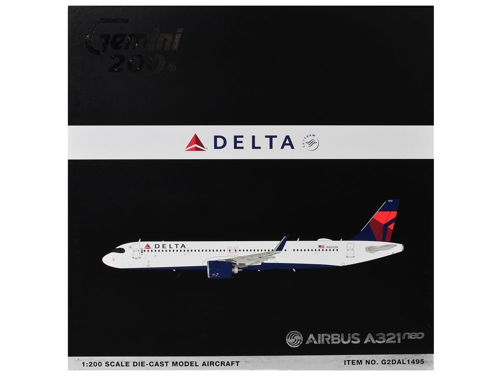 Airbus A321neo Commercial Aircraft "Delta Air Lines" (N502DX) White with Blue and Red Tail "Gemini 200" 1/200 Diecast Model Airplane by GeminiJets view 3