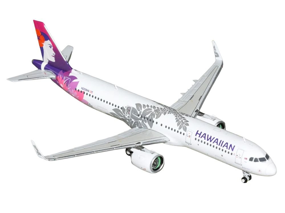 Airbus A321neo Commercial Aircraft "Hawaiian Airlines" (N209HA) White with Purple Tail Graphics 1/400 Diecast Model Airplane by GeminiJets view 2