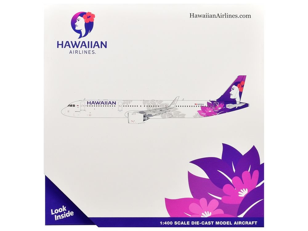 Airbus A321neo Commercial Aircraft "Hawaiian Airlines" (N209HA) White with Purple Tail Graphics 1/400 Diecast Model Airplane by GeminiJets view 3