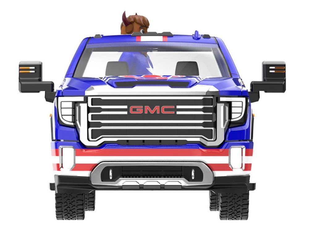 2022 GMC Sierra 3500 HD Pickup Truck Blue with American Soccer Graphics with Bison Figure "International Soccer Celebration '26" Series 1/64 Diecast Model Car by Greenlight view 4