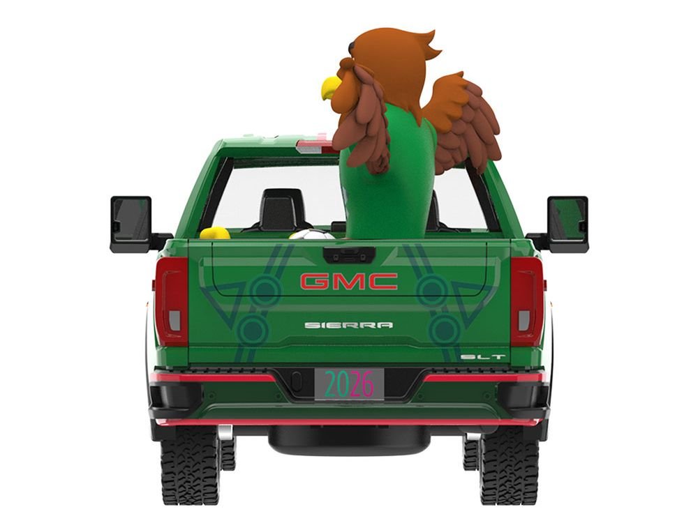 2022 GMC Sierra 3500 HD Pickup Truck Green with Mexican Soccer Graphics with Eagle Figure "International Soccer Celebration '26" Series 1/64 Diecast Model Car by Greenlight view 5