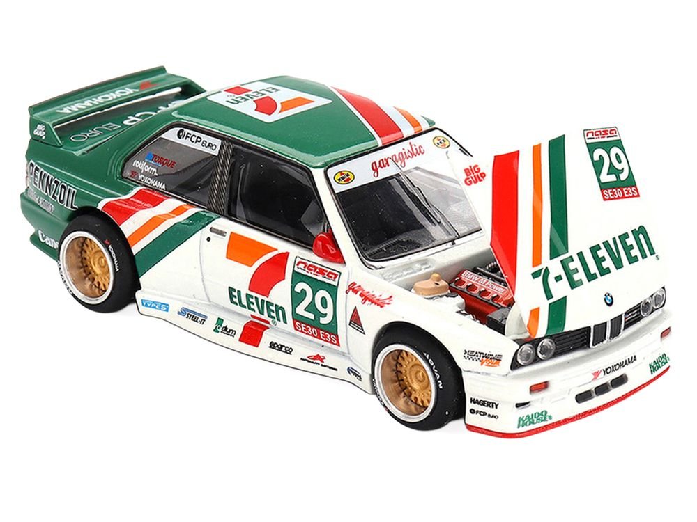 BMW M3 "Kaido Works Larry Chen V1" #29 "7-Eleven" White and Green with Graphics (Designed by Jun Imai) "Kaido House" Special 1/64 Diecast Model Car by Mini GT view 2