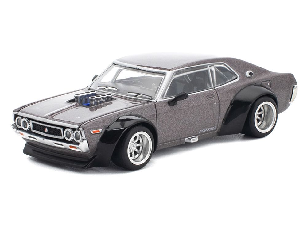Datsun Laurel C130 RHD (Right Hand Drive) Gray Metallic 1/64 Diecast Model Car by Pop Race view 2