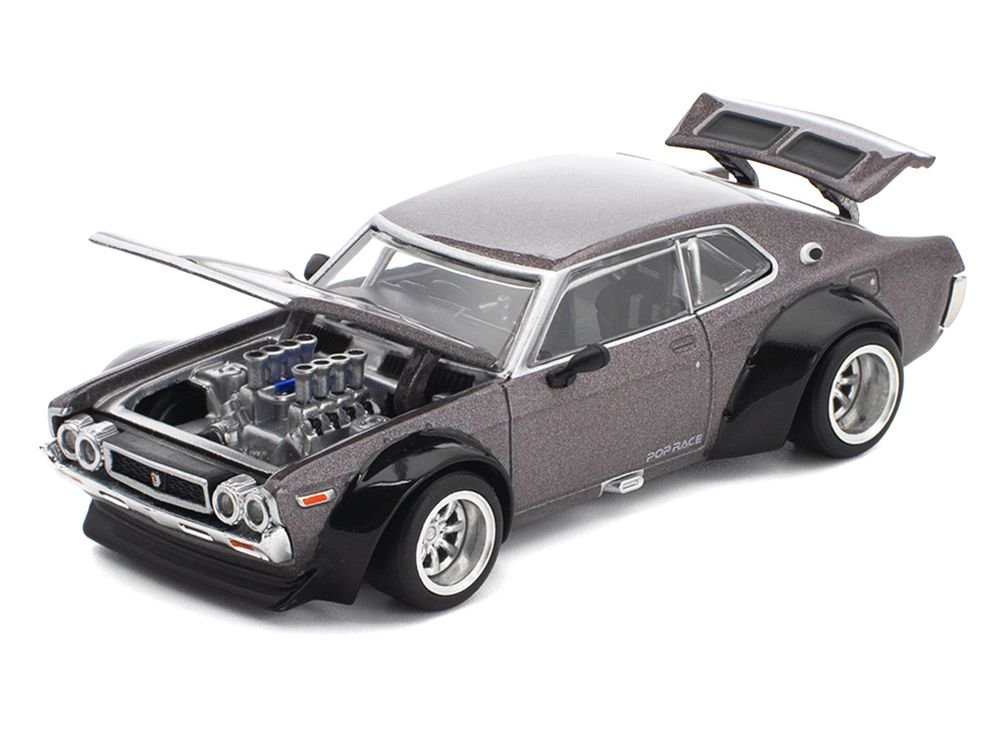 Datsun Laurel C130 RHD (Right Hand Drive) Gray Metallic 1/64 Diecast Model Car by Pop Race view 3