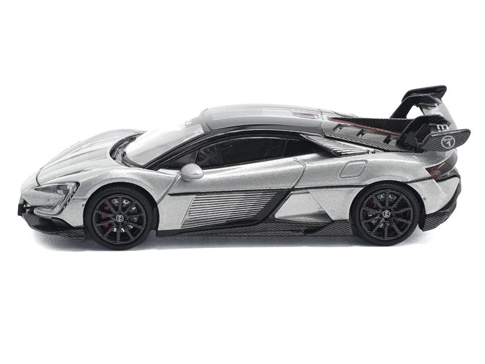Yangwang U9 Silver Metallic with Black Top and Stripes 1/64 Diecast Model Car by Pop Race view 2