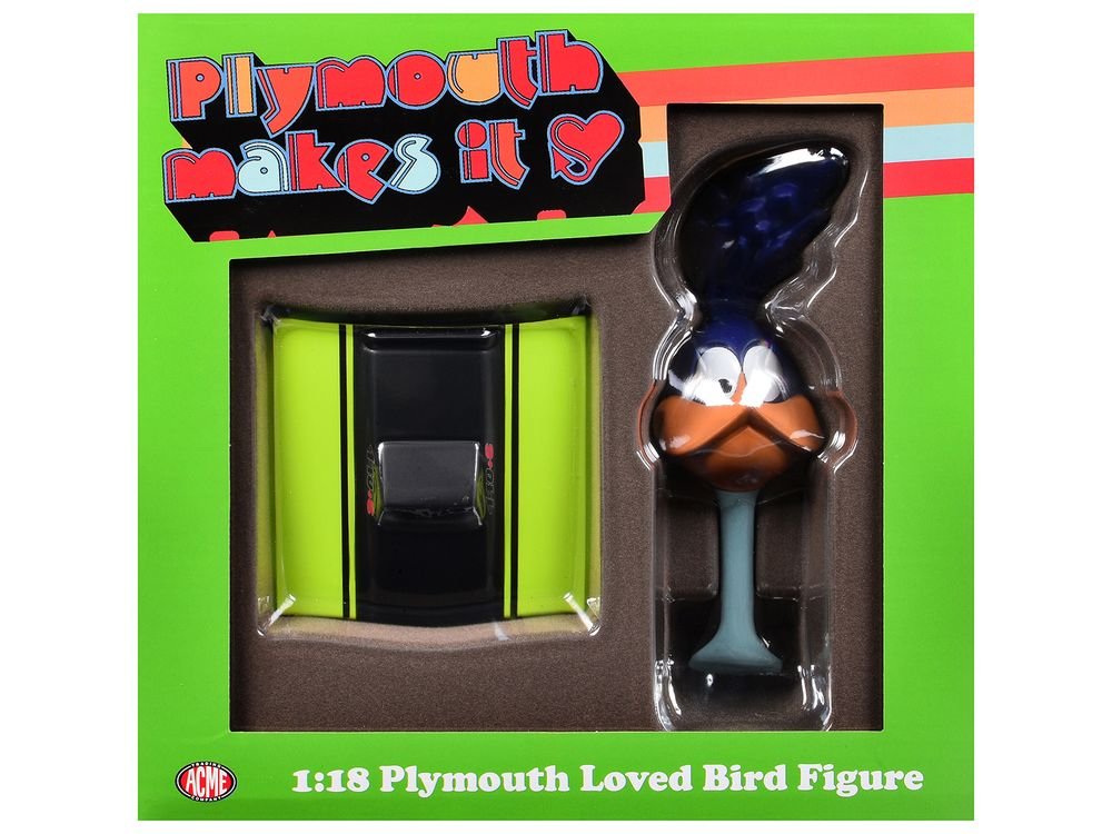 Plymouth Loved Bird Figure with Limelight Green Hood Stand 1/18 Model by ACME view 3