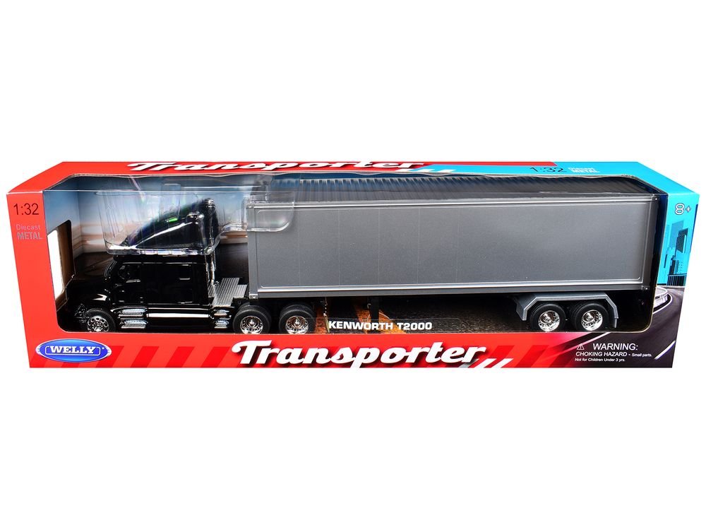 Kenworth T2000 Truck Black with Gray Container "Transporter" Series 1/32 Diecast Model by Welly