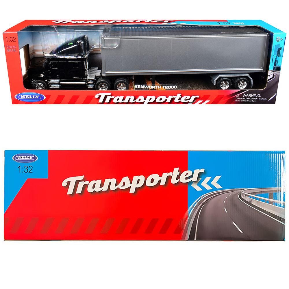 Kenworth T2000 Truck Black with Gray Container "Transporter" Series 1/32 Diecast Model by Welly view 3
