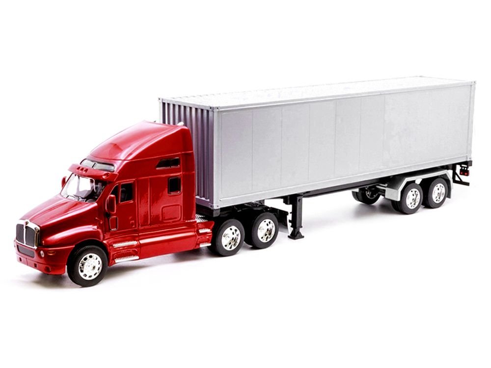 Kenworth T2000 Truck Red Metallic with Gray Container "Transporter" Series 1/32 Diecast Model by Welly view 2