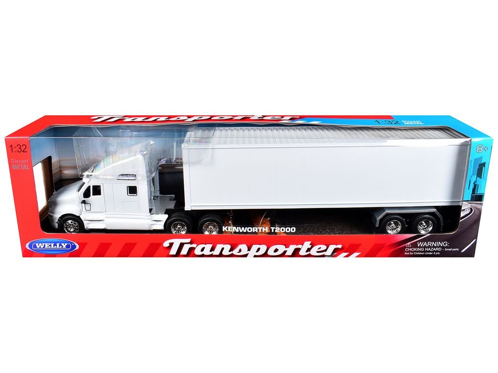 Kenworth T2000 Truck White with White Container "Transporter" Series 1/32 Diecast Model by Welly view 3
