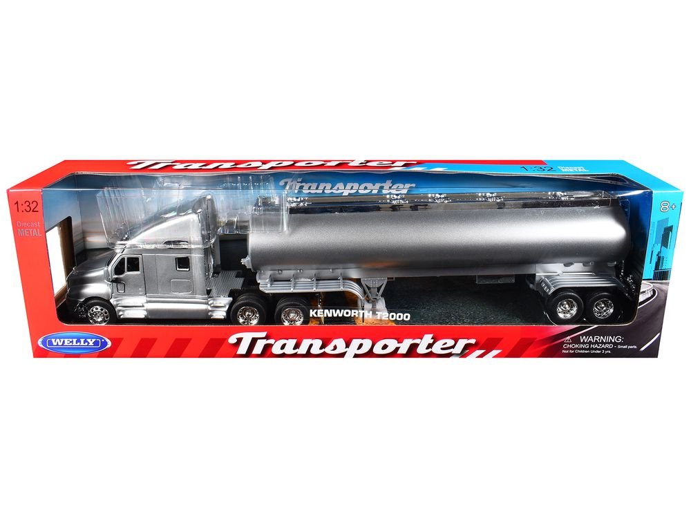 Kenworth T2000 Truck Silver Metallic with Silver Tanker Trailer "Transporter" Series 1/32 Diecast Model by Welly view 3