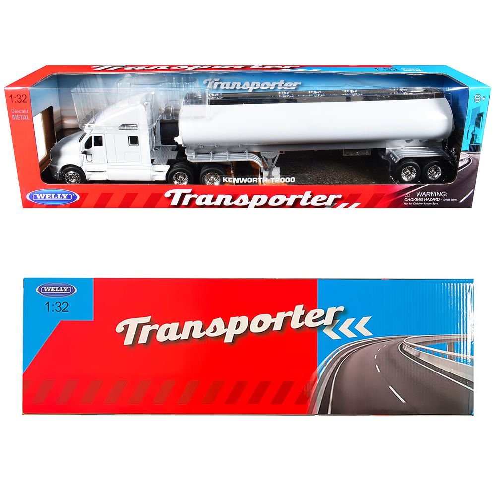 Kenworth T2000 Truck White with White Tanker Trailer "Transporter" Series 1/32 Diecast Model by Welly view 3