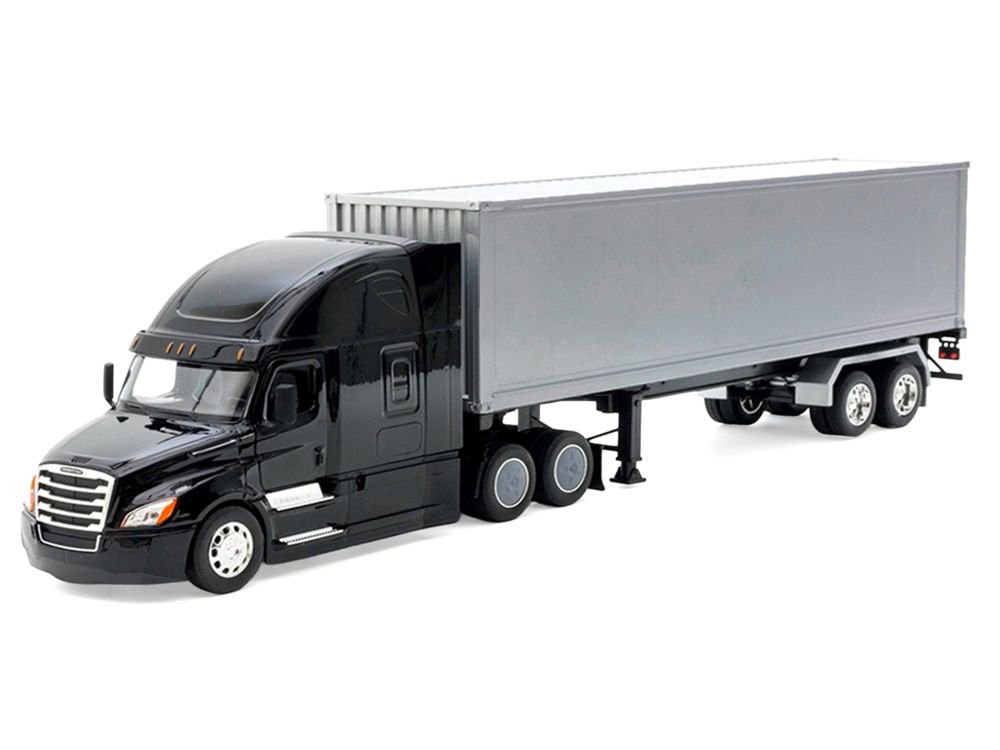 Freightliner Cascadia Truck Black with Silver Container "Transporter" Series 1/32 Diecast Model by Welly view 2