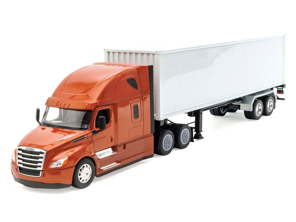 Freightliner Cascadia Truck Bronze Metallic with White Container "Transporter" Series 1/32 Diecast Model by Welly view 2