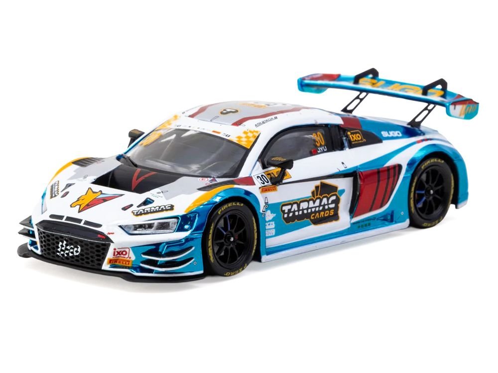 Audi R8 LMS GT3 evo II #30 James Yu "Uno Racing Team" "Macau GT Cup - FIA GT World Cup" (2024) with A4 Poster "Hobby43" Series 1/43 Diecast Model Car by Tarmac Works view 2