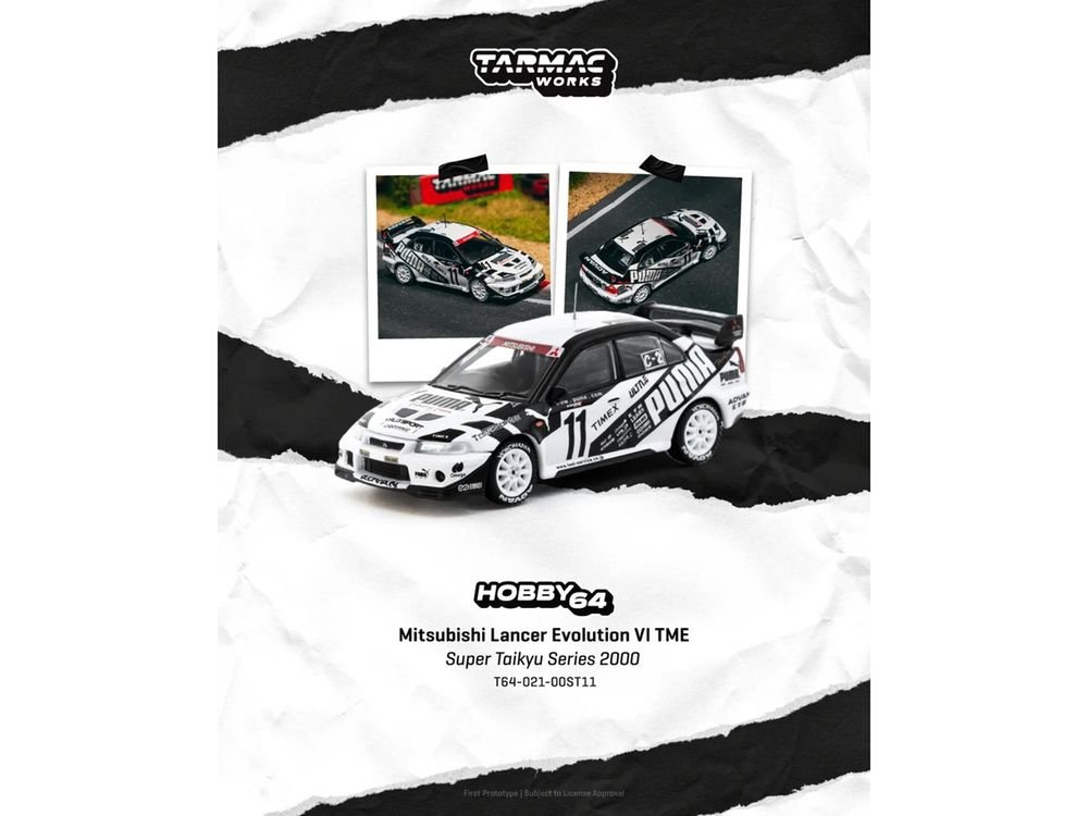Mitsubishi Lancer Evolution VI TME RHD (Right Hand Drive) #11 Akihiko Nakaya - Takayuki Kinoshita "Puma - Super Taikyu Series" (2000) "Hobby64" Series 1/64 Diecast Model Car by Tarmac Works view 3