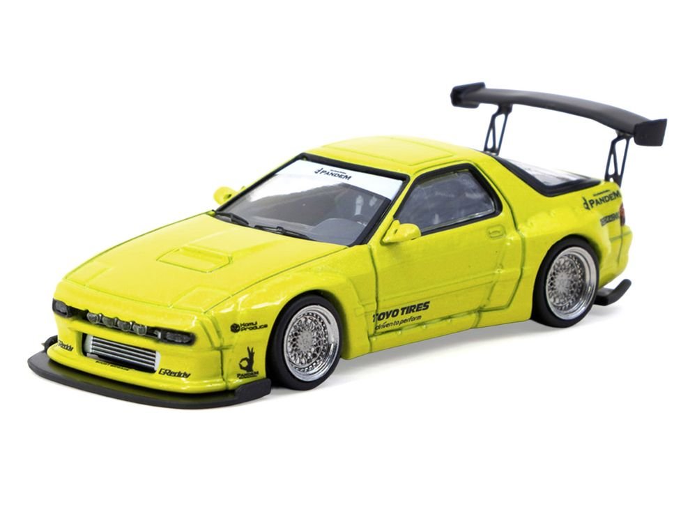 Mazda RX-7 FC3S Pandem Yellow Metallic "Road64" Series 1/64 Diecast Model Car by Tarmac Works view 2