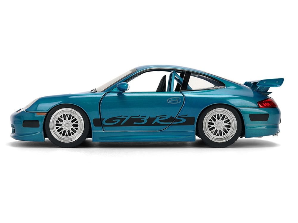 Porsche 911 GT3 RS (996) Blue Color Brush Finish "Fast Five" (2011) Movie "25 Years of Fast & Furious" Series 1/24 Diecast Model Car by Jada view 3