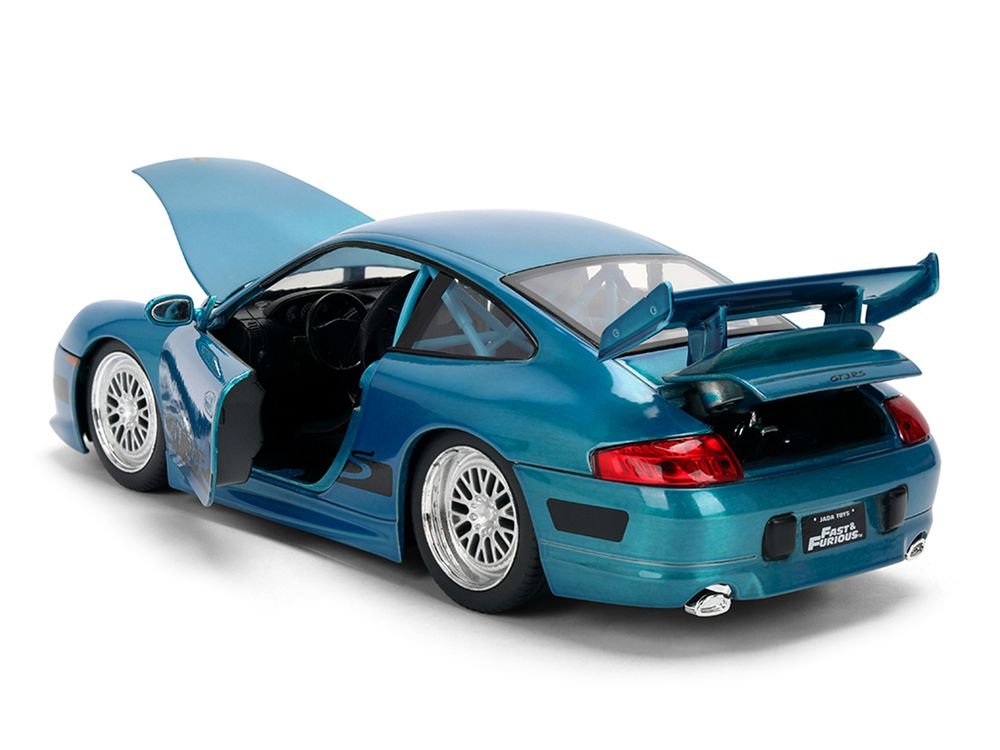 Porsche 911 GT3 RS (996) Blue Color Brush Finish "Fast Five" (2011) Movie "25 Years of Fast & Furious" Series 1/24 Diecast Model Car by Jada view 4