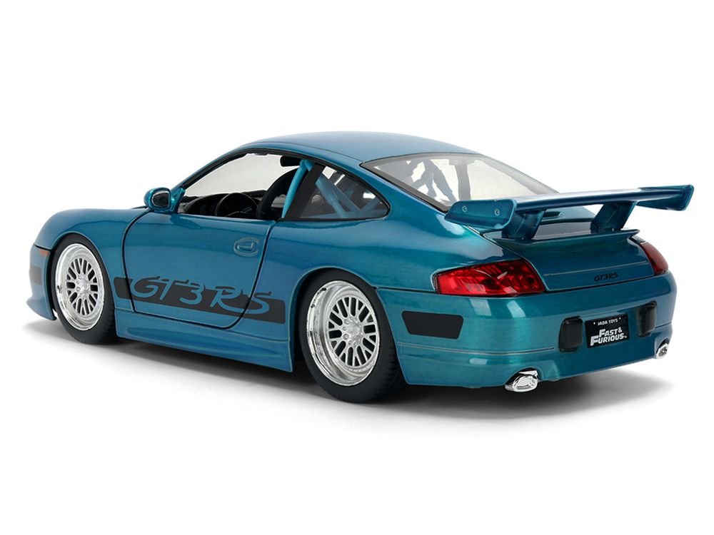 Porsche 911 GT3 RS (996) Blue Color Brush Finish "Fast Five" (2011) Movie "25 Years of Fast & Furious" Series 1/24 Diecast Model Car by Jada view 5
