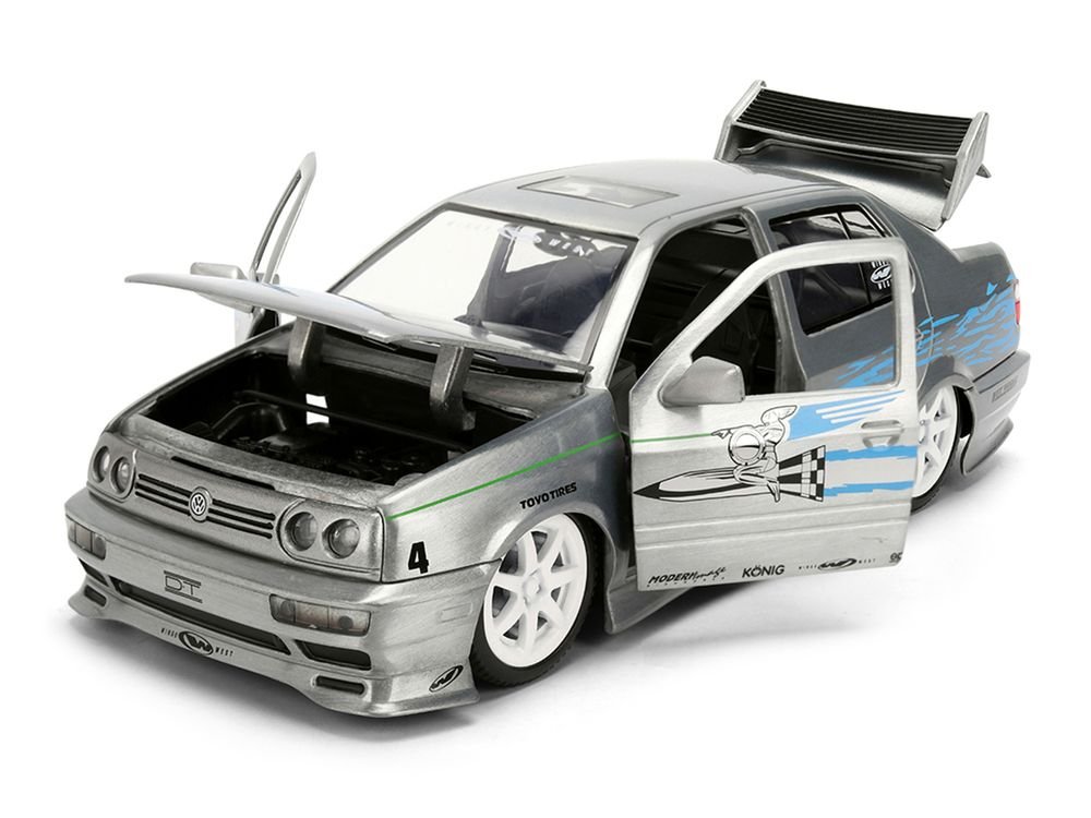 Volkswagen Jetta Raw Metal Color Brush Finish "The Fast and the Furious" (2001) Movie "25 Years of Fast & Furious" Series 1/24 Diecast Model Car by Jada view 2