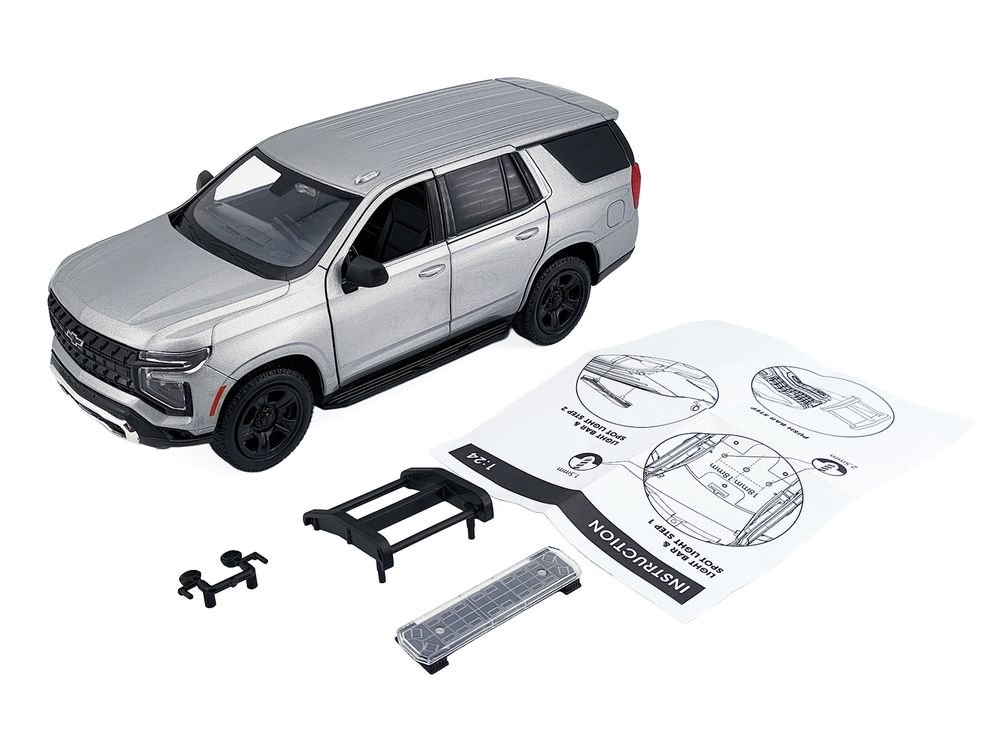 2025 Chevrolet Tahoe PPV Silver Metallic "Custom Builder's Kit - Law Enforcement and Public Service" Series 1/24 Diecast Model Car by Motormax view 2