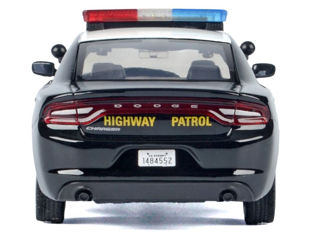 2023 Dodge Charger Pursuit Police Car "California Highway Patrol (CHP)" Black and White with Flashing Light Bar and Front and Rear Lights and Sounds 1/24 Diecast Model Car by Motormax view 4