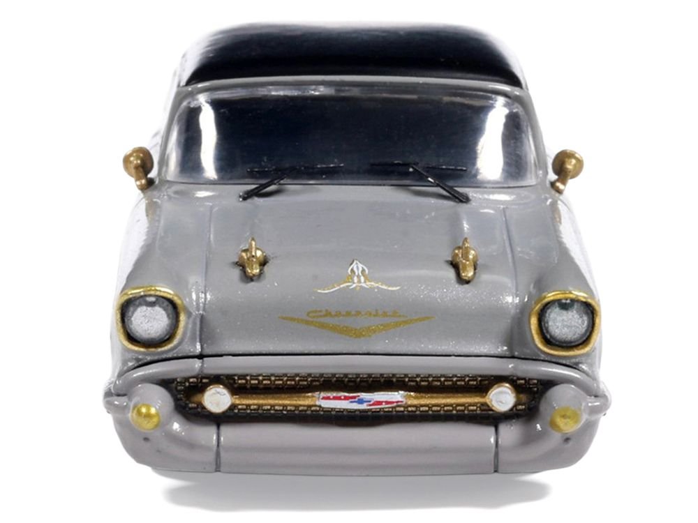 1957 Chevrolet Bel Air Lowrider Gray with Black Top and Gold Accents 1/64 Diecast Model Car by IXO Models view 4