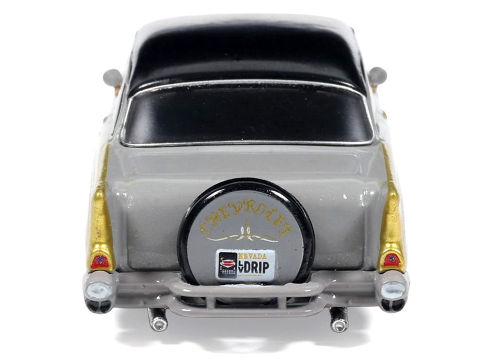 1957 Chevrolet Bel Air Lowrider Gray with Black Top and Gold Accents 1/64 Diecast Model Car by IXO Models view 5