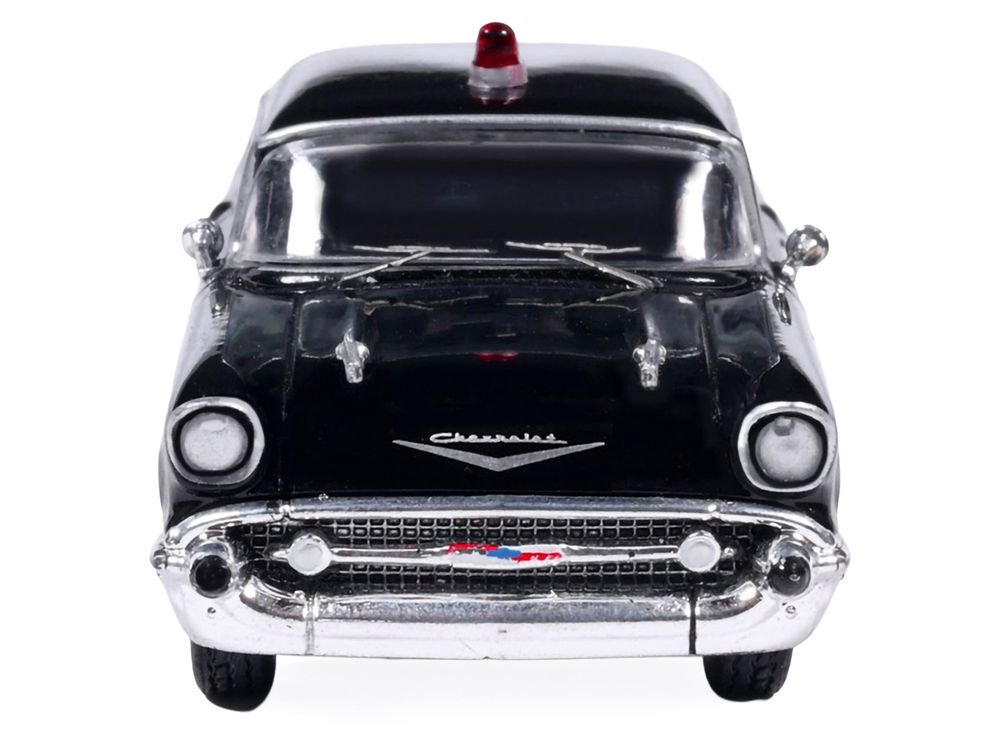 1957 Chevrolet One-Fifty Police Car "Kentucky State Police" Black with Yellow Stripes 1/64 Diecast Model Car by IXO Models view 4