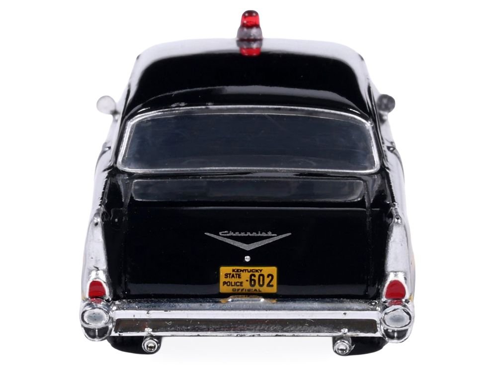 1957 Chevrolet One-Fifty Police Car "Kentucky State Police" Black with Yellow Stripes 1/64 Diecast Model Car by IXO Models view 5