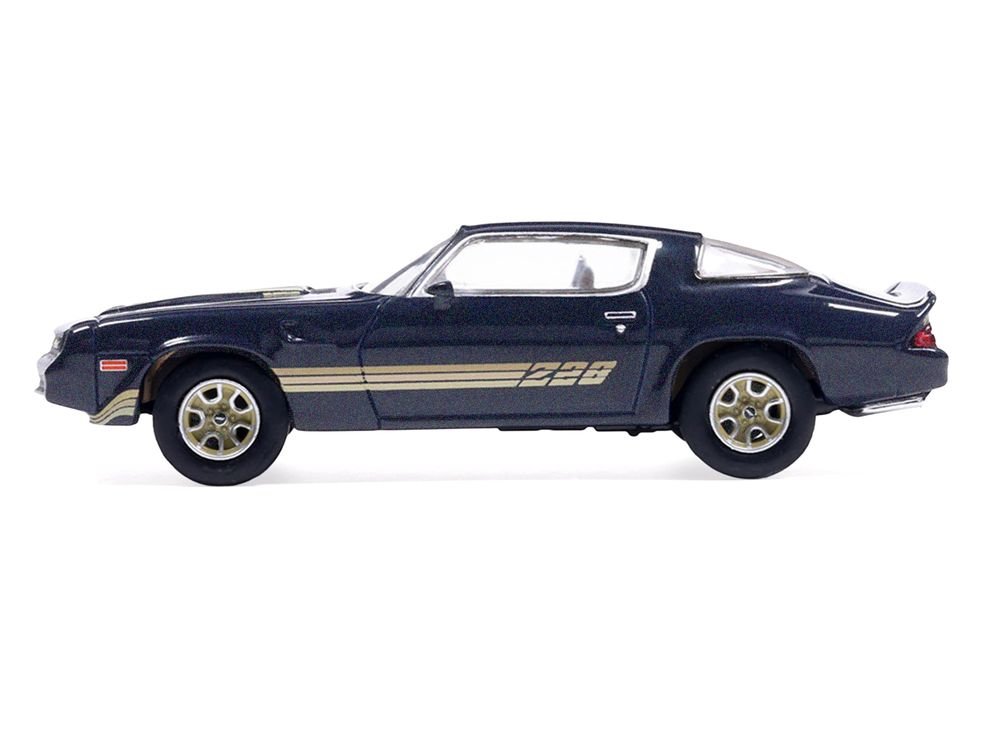 1981 Chevrolet Camaro Z28 Dark Blue Metallic with Gold Stripes and Interior 1/64 Diecast Model Car by IXO Models view 2