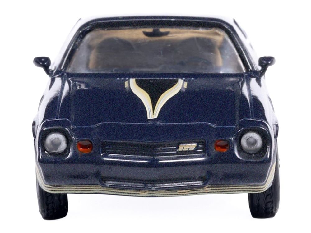 1981 Chevrolet Camaro Z28 Dark Blue Metallic with Gold Stripes and Interior 1/64 Diecast Model Car by IXO Models view 4
