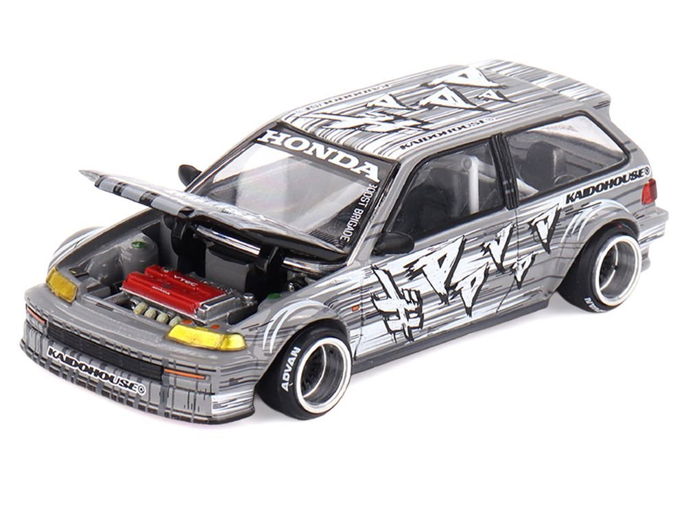 Honda Civic (EF) "Manga V1" Gray Metallic with Graphics (Designed by Jun Imai) "Kaido House" Special 1/64 Diecast Model Car by Mini GT view 2