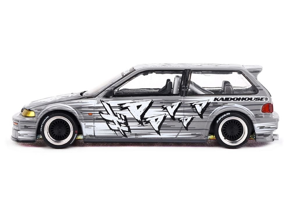Honda Civic (EF) "Manga V1" Gray Metallic with Graphics (Designed by Jun Imai) "Kaido House" Special 1/64 Diecast Model Car by Mini GT view 3