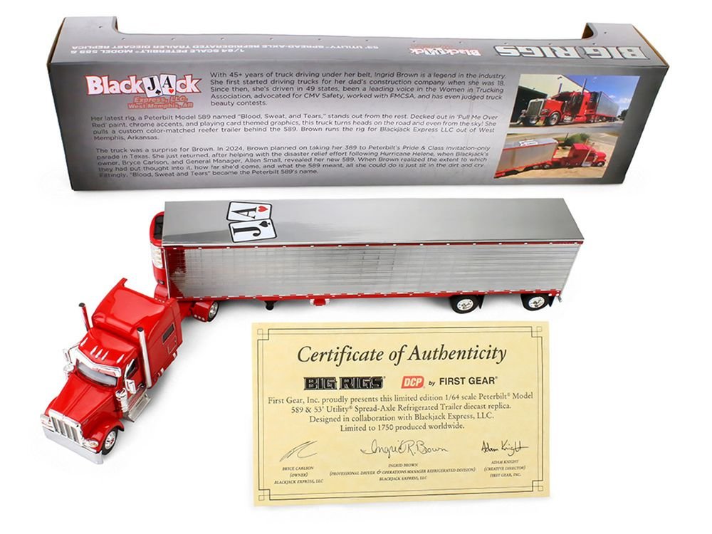Peterbilt 589 with 78" Mid-Roof Sleeper and 53' Utility Trailer with Reefer "Blackjack Express LLC" Red "Big Rigs" Series II #6 1/64 Diecast Model by DCP/First Gear view 5