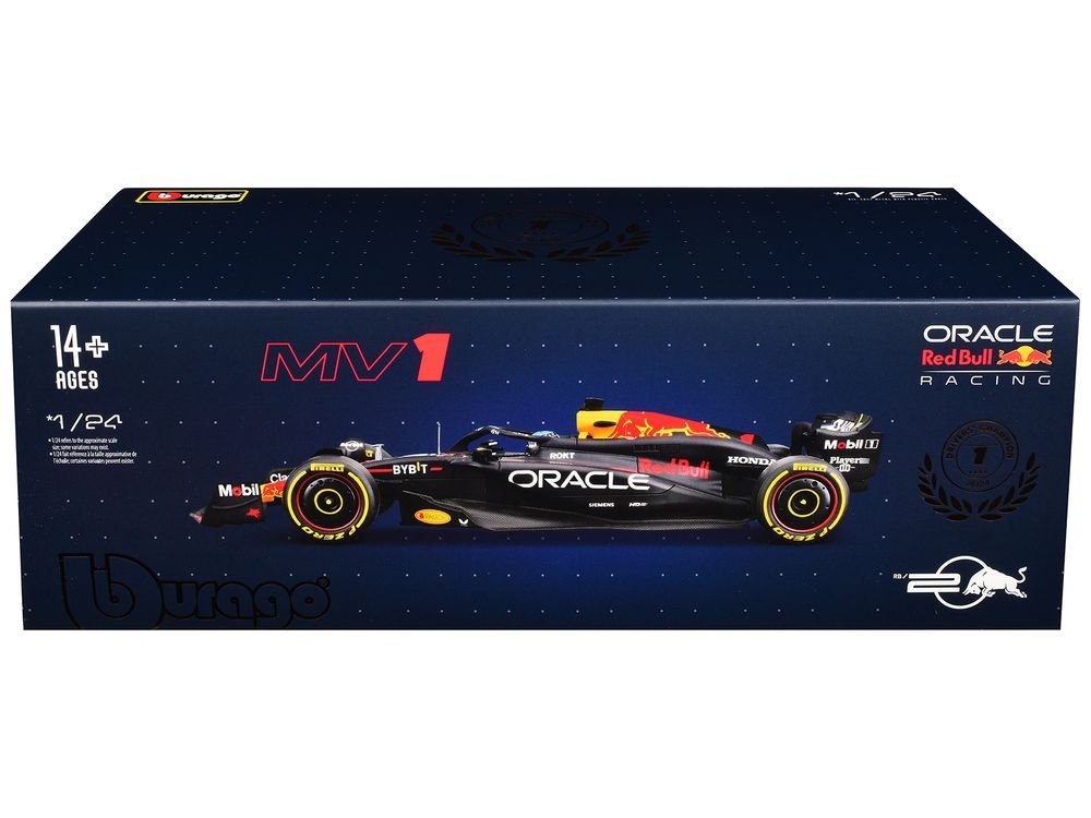 Red Bull Racing RB20 #1 Max Verstappen "Oracle" Winner Formula One F1 Championship "Drivers' Champion" (2024) with Display Case 1/24 Diecast Model Car by Bburago view 3
