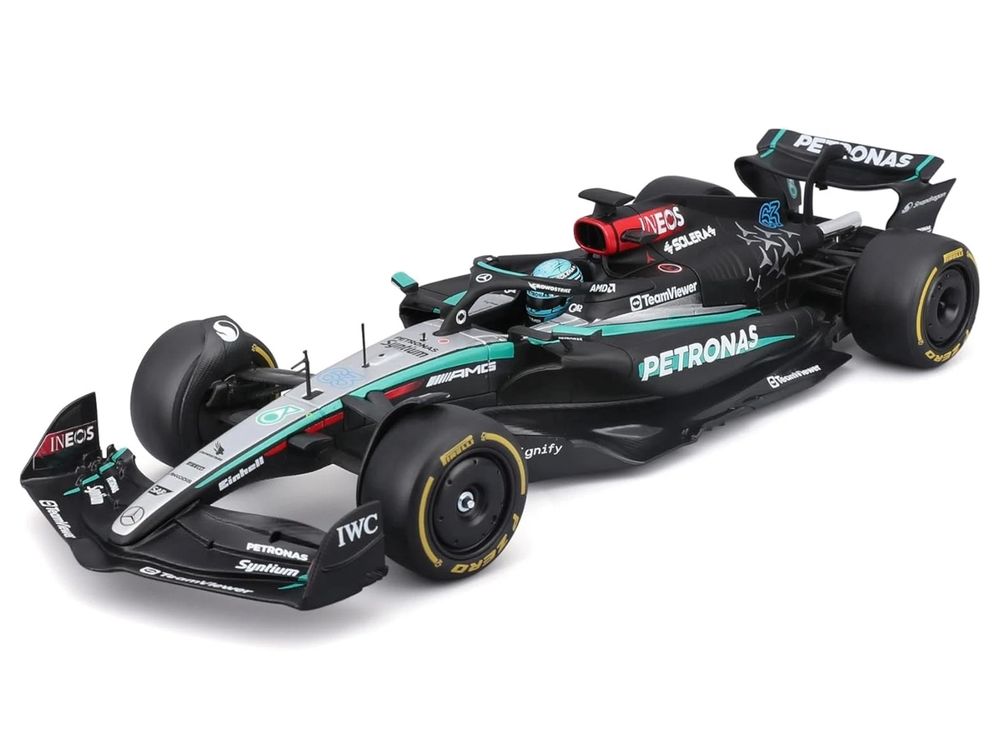 Mercedes-AMG F1 W15 E Performance #63 George Russell "Petronas" Formula One F1 "World Championship" (2024) 1/24 Diecast Model Car by Bburago view 2