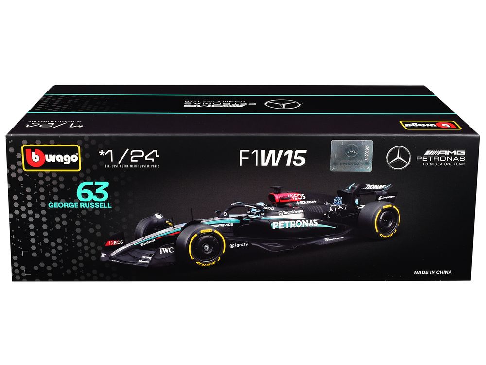 Mercedes-AMG F1 W15 E Performance #63 George Russell "Petronas" Formula One F1 "World Championship" (2024) 1/24 Diecast Model Car by Bburago view 3